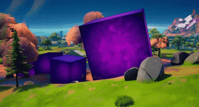 Purple Cube In Grassy Field GIF