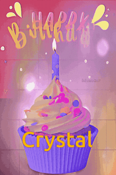 Purple Cupcake Birthday Card With Name Crystal GIF
