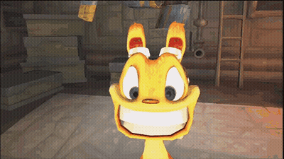 Purple Demon With Green Eyes In Front Of Building GIF