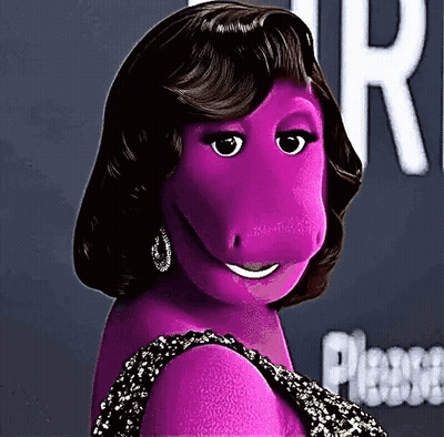 Purple Dinosaur In Dress And Earrings GIF
