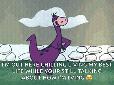 Purple Dinosaur Saying I'm Out Here Chilling GIF