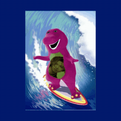 Purple Dinosaur Surfing A Wave GIF