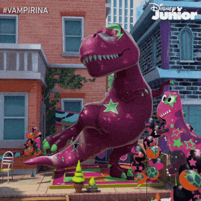 Purple Dinosaur With Green Star On Head GIF
