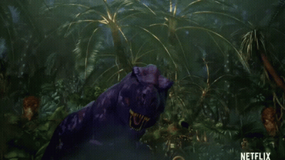 Purple Dinosaur With Trees And Netflix Logo GIF