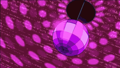 Purple Disco Ball Hanging On String Against Pink Background GIF