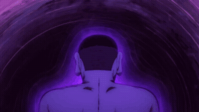 Purple Drawing of Person With Mask on Head
