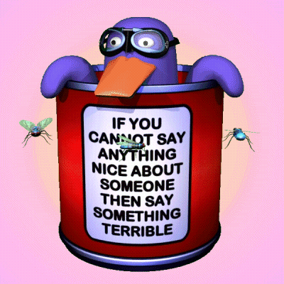 Purple Duck In Red Can Saying Something Terrible GIF