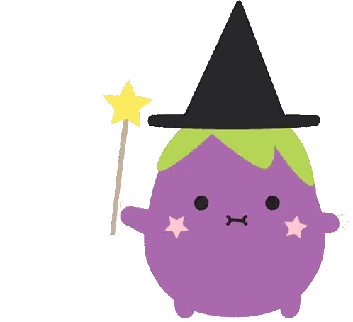 Purple Eggplant Wearing Witch Hat And Holding Wand Sticker