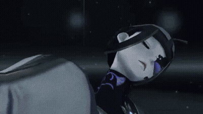 Purple Eyed Cartoon Character With Light GIF