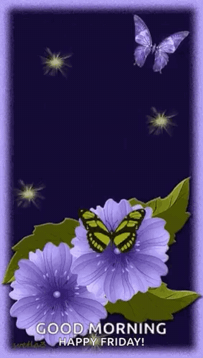 Purple Flower With Butterfly And Good Morning GIF