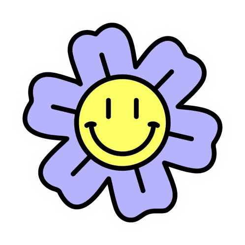 Purple Flower With Smiley Face Sticker