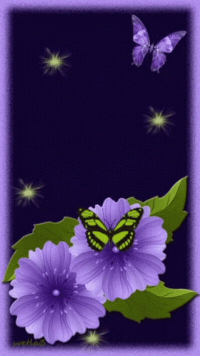 Purple Flowers And Butterflies GIF