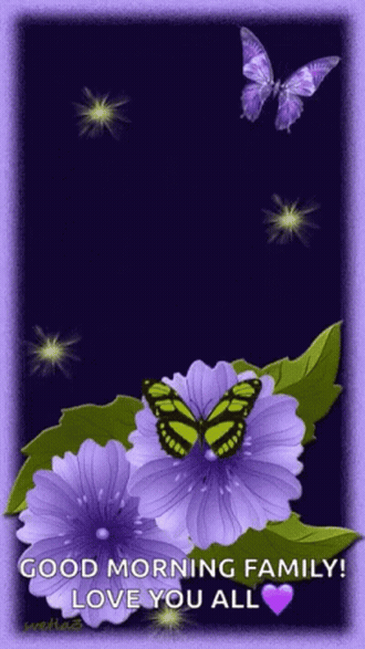 Purple Flowers Butterflies Good Morning Family Love You All GIF