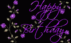 Purple Flowers Glitter Happy Birthday GIF