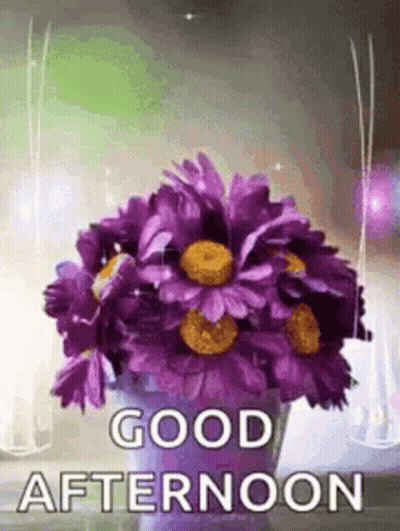 Purple Flowers In Vase Good Afternoon GIF