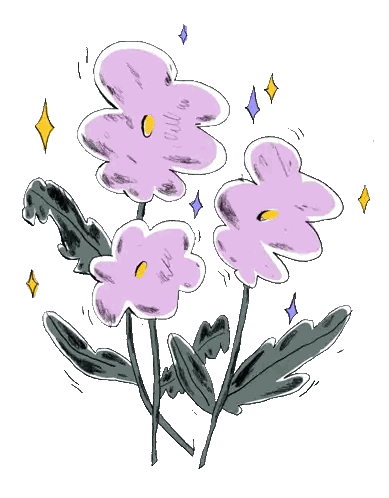 Purple Flowers With Green Leaves Sticker