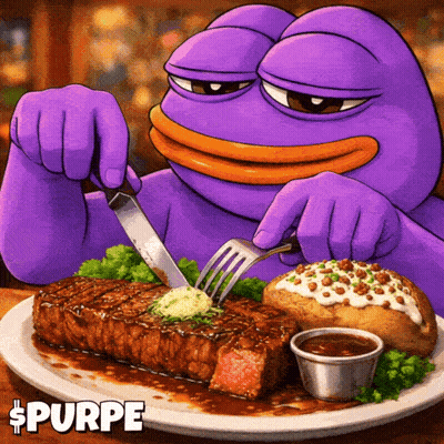 Purple Frog Eating Steak Fork and Knife Spurpe