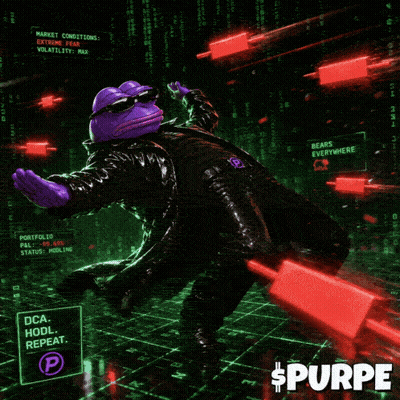 Purple Frog Holding Red Object in Front of $ Purpe Sign