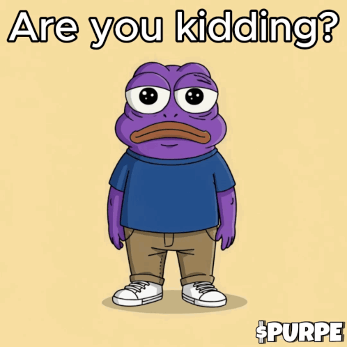Purple Frog In Blue Shirt And Khaki Pants Saying Are You Kidding GIF