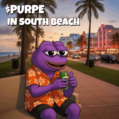 Purple Frog Sitting On Couch Holding Soda Purpe In South Beach GIF