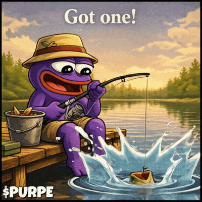 Purple Frog Still Waiting Holding Fishing Rod GIF