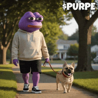 Purple Frog Walking Dog on Leash