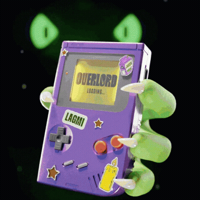 Purple Game Boy With Overlord Text GIF