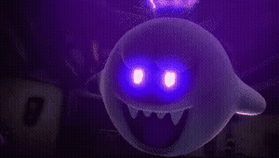 Purple Ghost With Glowing Eyes and Teeth Floating