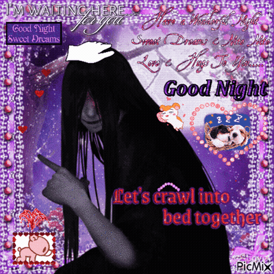 Purple Greeting Card Woman Pointing Let's Crawl Into Bed Together GIF