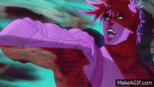 Purple Hair Cartoon Character With Purple Fist GIF