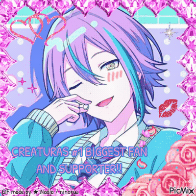 Purple Hair Girl Blue Streaks Pink Hearts Roses GIF