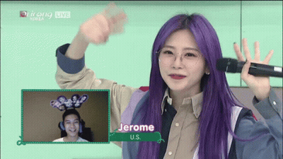 Purple Hair Woman Holding Microphone At Jerome Sign GIF