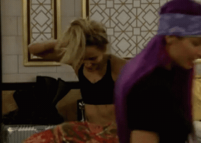 Purple Hair Woman Next To Blonde Hair Woman GIF