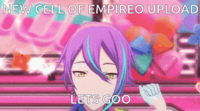Purple Haired Anime Character Saying New Cell Of Empireo Upload Let's Goo GIF
