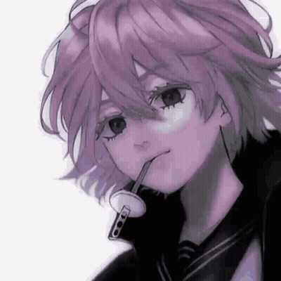 Purple Haired Anime Girl Drinking Through Straw GIF