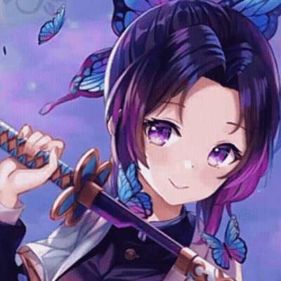 Purple Haired Anime Girl Holding Sword With Butterflies GIF