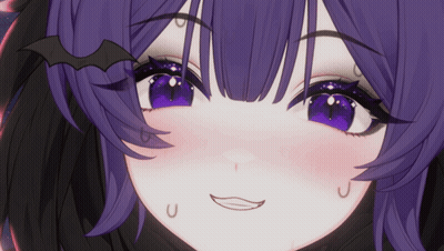 Purple Haired Anime Girl With Bat Headpiece GIF