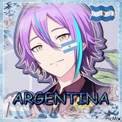 Purple-Haired Boy With Argentina Flag And Blue Streaks GIF