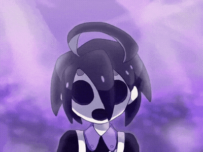 Purple-Haired Cartoon With Black Eyes In Purple Sky GIF
