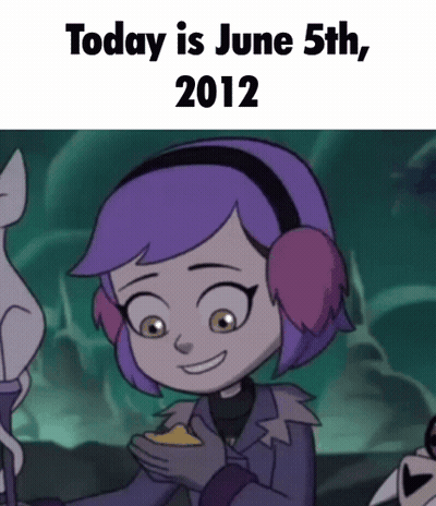 Purple Haired Girl Ear Muffs Saying June 5Th GIF