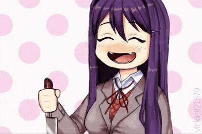 Purple Haired Girl Holding Knife Thumbs Up GIF