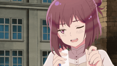 Purple Haired Girl In Front Of Brick Building GIF