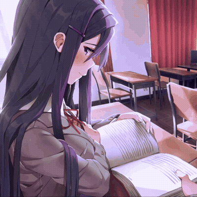 Purple Haired Girl Reading In Classroom GIF