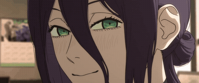 Purple Haired Girl Smiling Man Looks On GIF