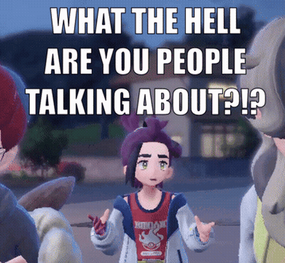 Purple Haired Girl Standing Before Sign Saying What The Hell Are You People Talking About GIF