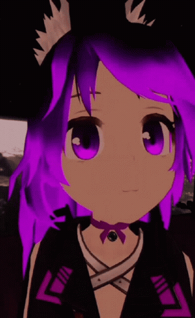 Purple Haired Girl With Choker And Hat GIF