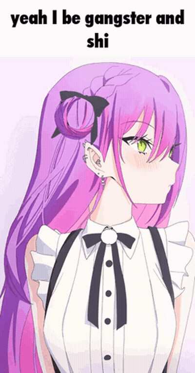 Purple-Haired Girl With Green Eyes In Maid Outfit GIF