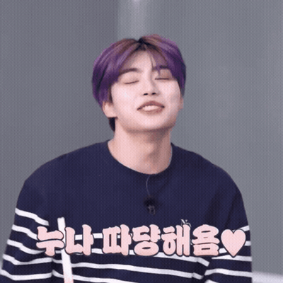 Purple-Haired Man In Striped Shirt With Korean Writing GIF