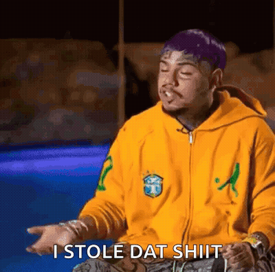 Purple Haired Man In Yellow Hoodie Smoking By Pool GIF