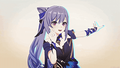 Purple-Haired Red-Eyed Girl In Black Dress And Gloves GIF